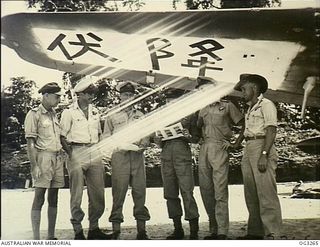 TOROKINA, BOUGAINVILLE ISLAND, SOLOMON ISLANDS. C. 1945-08-16. RAAF BEAUFORT CREWS OF NO. 10 LOCAL AIR SUPPLY UNIT RAAF WHO DROPPED NEWS OF THE SURRENDER OF THE JAPANESE GOVERNMENT TO ENEMY FORCES. ..