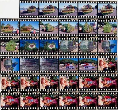 Parade floats and performer at a festival, Samoa