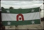 Christian Fellowship Church flag with green and white stripes, and stars