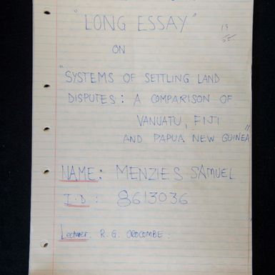 Systems of settling land disputes: a comparison between Vanuatu, Fiji and Papua New Guinea, by Menzies Samuel