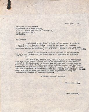 Correspondence between Ron Crocombe and Walter Johnson (Australian National University)