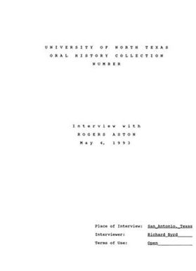 Oral History Interview with Rogers Aston, May 4, 1993