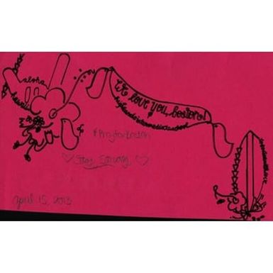 Card mailed to Boston Medical Center from student at Highlands Intermediate School (Hawaii)