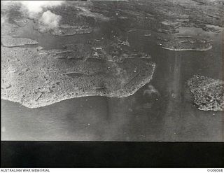 New Guinea. Aerial view of terrain in a coastal region