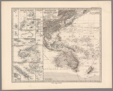 Polynesien und Der Grosse Ocean. (Westliches Blatt) Von A. Petermann. Gezeichnet v. E. Debes. Gest v. Stier & Jungmann. Stieler's Hand-Atlas No. 76. Gotha: Justus Perthes. 1875.