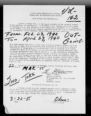 Volume 142: Immigration Service Forms, February 23, 1940 - April 29, 1940