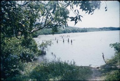 The inner coastline and village children walking to school : Nissan Island, Papua New Guinea, 1960 / Terence and Margaret Spencer