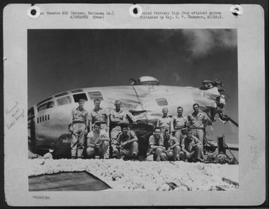 The B-29 Takes It! Capt. James Pearson And His Crew Of The 881St Bomb Sqd., 500Th Bomb Gp., 73Rd Bomb Wing Based On Saipan, Brought This Plane In From Tokyo Over 1500 Miles Of Water Thru Adverse Weather And Darkness With Two Engines Out On One Side. The (U.S. Air Force Number A59780AC)