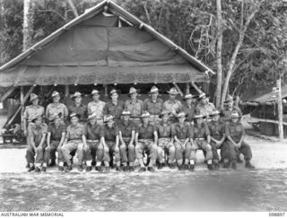 FAURO ISLAND, BOUGAINVILLE AREA. 1945-11-13. MEMBERS OF 7 PLATOON, A COMPANY, 7 INFANTRY BATTALION. (FOR IDENTIFICATION OF 23 NAMED PERSONNEL REFER TO PROVISIONAL CAPTION OR NAME INDEX.)