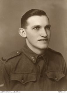 Studio portrait of QX10423 Lance Corporal (L Cpl) Laurence Harold Bruggemann, 2/25th Battalion. A native of Oakey, Qld, he enlisted on 4 July 1940. Later promoted to the rank of Corporal, Cpl ..