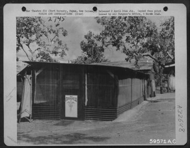 The 'New' Dispensary Of The 38Th Bomb Group, 405Th Bomb Squadron, Port Moresby, Papua, New Guinea, December 1943. (U.S. Air Force Number 59571AC)