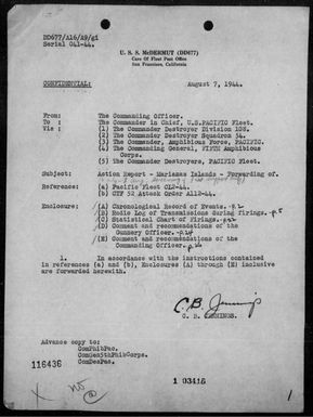 USS Mcdermut - Rep of ops in support of the invasion of Guam Is, Marianas 7/21/44 - 8/3/44