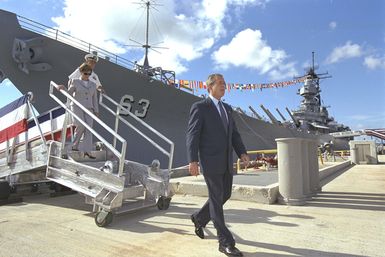 President George W. Bush and Mrs. Laura Bush Tour the USS Missouri at Pearl Harbor, Hawaii