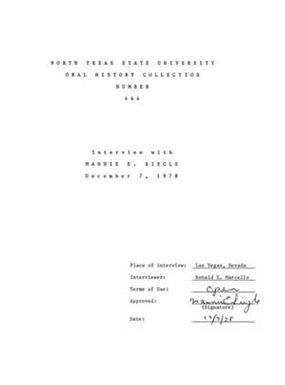 Oral History Interview with Mannie E. Siegle, December 7, 1978