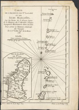 Carte de l'archipel de St. Lazare ou les Isles Mariañes / sur les cartes du P. Alonso Lopez et le memoire du P. Morales Jesuites Espagnols Missionaires dans ces Isles pour servir a l'Histoire gʹenʹerale des voyages par le Sr. Bellin Ingr. de la Marine