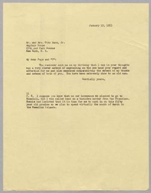 [Letter from I. H. Kempner to Page and Otto Marx, January 19, 1953]