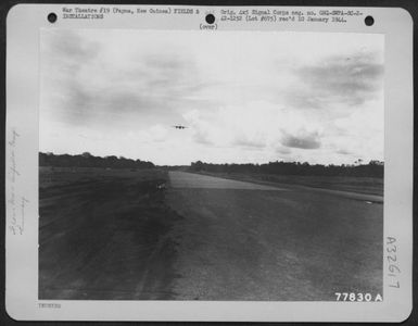 Laloki Airdrome looking Northwest along runway near Port Moresby, Papua, New Guinea. 27 November 1942. (U.S. Air Force Number 77830AC)
