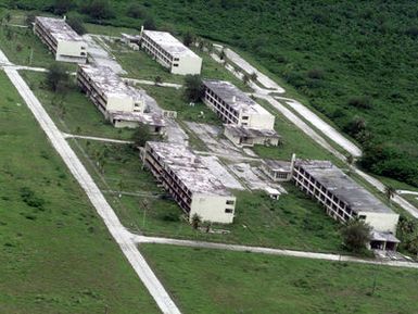 An aerial photograph of Marbo Annex on the island of Guam taken from a CH-53D Sea Stallion helicopter from HMH-463, Aviation Support Element, Kaneohe Bay Hawaii. Marbo Annex was used as a landing zone during Exercise KOA THUNDER 2001. Marines from Aviation Support Element, Kaneohe Hawaii, 1ST Marine Air Wing, Okinawa, Japan, and 3rd Marines 7th Battalion, 29 Palms, California, participated in KOA THUNDER on the island of Guam from July 9 to July 14. The purpose of the exercise was to demonstrate the Marine Corps' ability to deploy in the South Pacific from places other than Okinawa, Japan