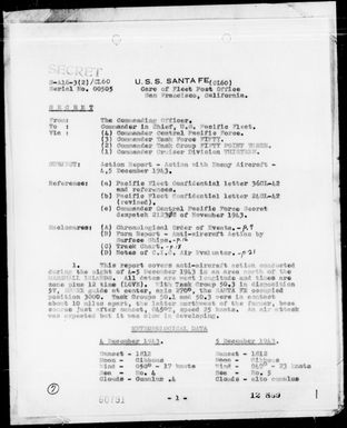 USS SANTA FE - Act Rep, 12/4-5/43, North of Marshall Islands