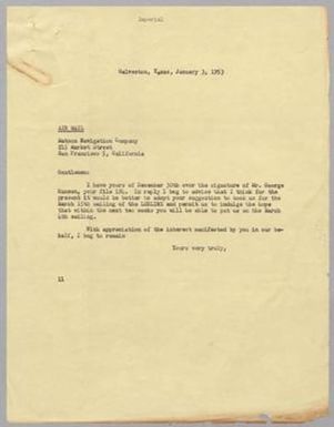 [Letter from I. H. Kempner to Matson Navigation Company, January 3, 1953]