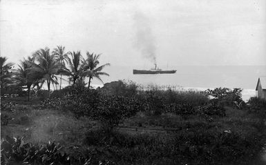 Banaba, Kiribati, with a steamship in the background