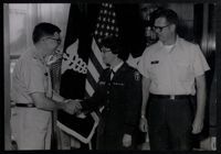 Photograph of Nancy Ashley Myers during promotion to Lieutenant Colonel