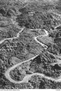 NEW GUINEA, 1943. THE FRANCISCO RIVER, LOOKING NORTH TO ARNOLD'S CREST. MUCH OF THE HEAVY FIGHTING BY THE 15TH AUSTRALIAN BRIGADE TOOK PLACE IN THIS AREA. (RAAF)