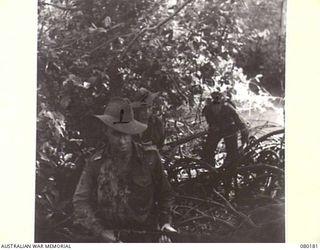 SIAR, NEW GUINEA. 1944-07-04. A PATROL OF THE 57/60TH INFANTRY BATTALION, 15TH INFANTRY BRIGADE, NEGOTIATING THROUGH THE SLIPPERY ROOTS AND MUD OF A MANGROVE SWAMP. IDENTIFIED PERSONNEL ..