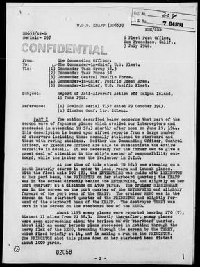 USS KNAPP - AA Action Report, 6/19/44 - Off Saipan Island, Marianas