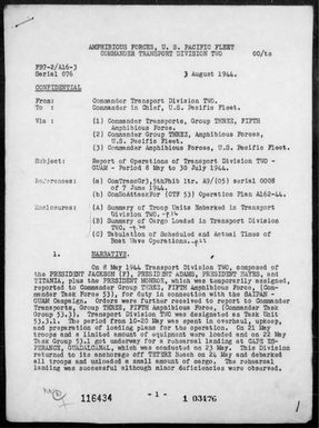 COMTRANSDIV 2 - Rep of ops in the invasion of Guam Is, Marianas 7/21-26/44