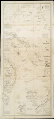 This chart of the western part of the Pacific Ocean comprised between the latitudes of 48° South and 17° North from 146° to 176° of East longitude and exhibiting the track of the Walpole, from the S.W. Cape of New Holland, to the Isle of Tinian / is respectfully dedicated by their most obedient humble servt. Thos. Butler, Commander of the Walpole