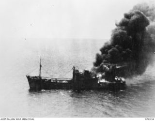 1943-03-03. A JAPANESE VESSEL UNDER ATTACK IN THE BISMARCK SEA BATTLE