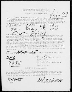 Volume 99: Immigration Service Forms, September 23, 1931 - December 15, 1931