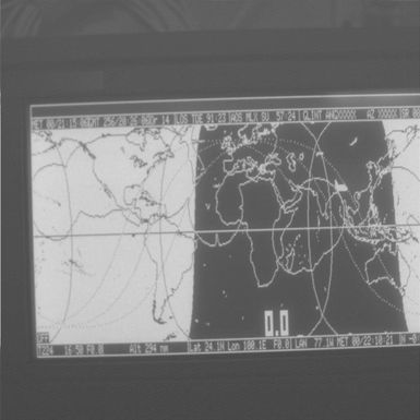 A view of Discovery's head-up display taken during STS-48