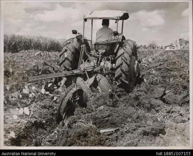 Farmer using tractor to plough field