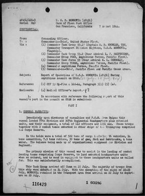 USS Monrovia - Rep of ops in the invasion of Guam Is, Marianas 7/22-29/44