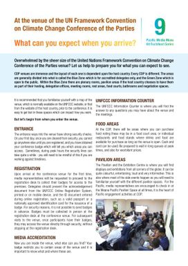 At the Venue of the UN Framework Convention on Climate Change Conference of the Parties - What Can You Expect when arrive : Pacific Media Mana Kit Factsheet 9