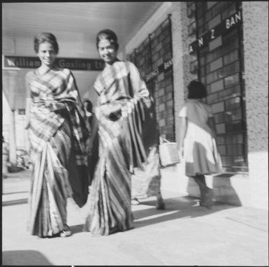 Two air hostesses dressed in saris working for Air India, Fiji, 1966 / Michael Terry