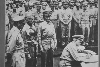 [Negative of Admiral Nimitz Signing the Instrument of Surrender]