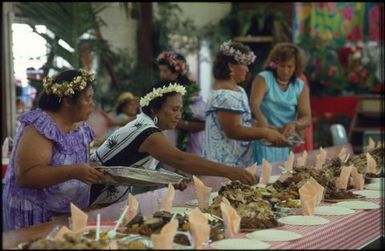 Women at food table