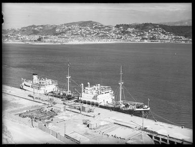 The ship Tanea alongside Miramar Wharf in Evans Bay, Wellington