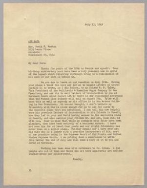 [Letter from I. H. Kempner to Mrs. David F. Weston, July 13, 1949]