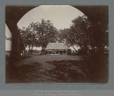 Photograph of the exterior of a thatched dwelling in Apia, Samoa