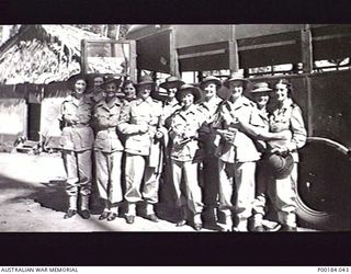 BUNA. 1944. MEMBERS OF THE AUSTRALIAN ARMY NURSING SERVICE, 2/11 AUSTRALIAN GENERAL HOSPITAL. FROM LEFT TO RIGHT: SISTERS UMPHERSTON; CHANDLER; BOWMAN; APPLETON; CAMPBELL; FREEMAN; SULLIVAN; WELLS; ..