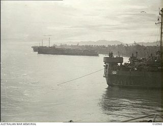 AITAPE AREA, NORTH EAST NEW GUINEA. C. 1944-04-22/23. RAAF WORKS, SURVEY AND SIGNALS UNITS ARRIVE IN LANDING SHIP TANKS