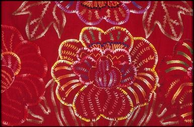 Tivaevae tataura, zinna pattern, by Titi Numanga (detail of underside)