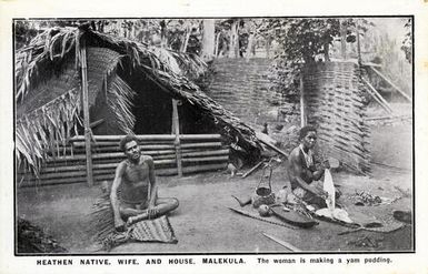 A Ni-Vanuatu man and his wife in front of their house, Malekula