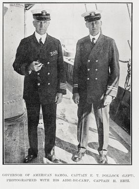 Governor of American Samoa, Captain E. T. Pollock (Left), photographed with his aide-de-camp, Captain H. Ertz