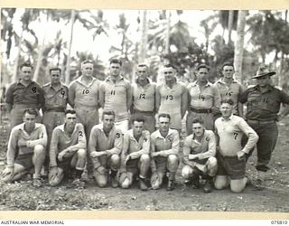SOUTH ALEXISHAFEN, NEW GUINEA. 1944-09-10. MEMBERS OF THE RUGBY LEAGUE FOOTBALL TEAM OF THE 61ST INFANTRY BATTALION "THE QUEENSLAND CAMERON HIGHLANDERS" THAT PLAYED A TEAM FROM THE 30TH INFANTRY ..