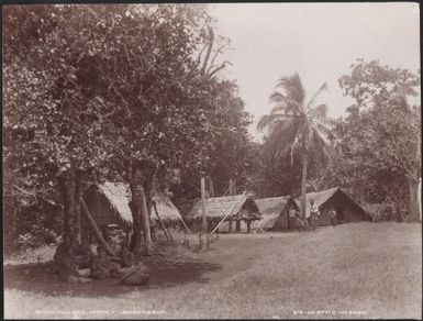 Villagers amongst buildings in Mota village, Banks Islands, 1906 / J.W. Beattie